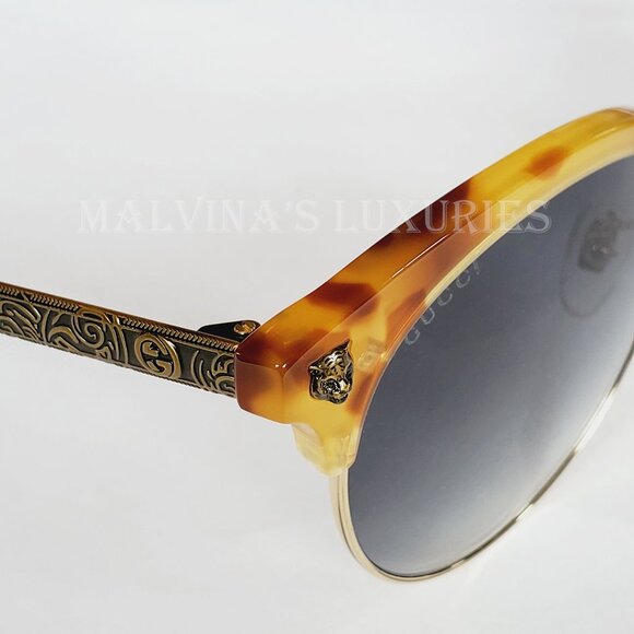 GUCCI SUNGLASSES GG00222 003 HAVANA ACETATE METAL TIGER HEAD GG LOGO ENG… main image 11